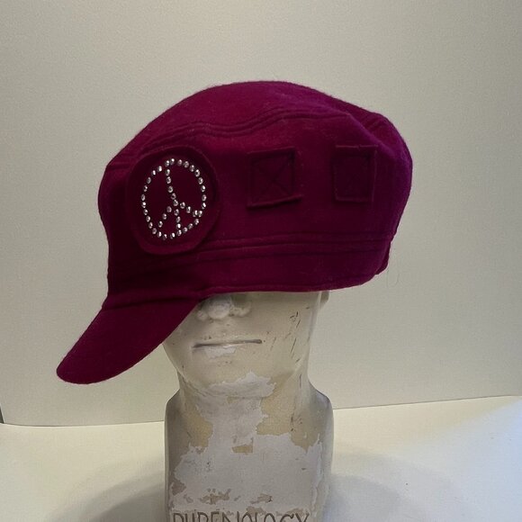 Scala Pronto Newsboy Cap with Rhinestone Peace Sign in Burgundy - Picture 7 of 7